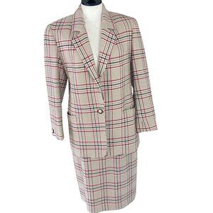 Lilli Ann Collection Vintage Womens Skirt Suit Size Large Tan Plaid Wool